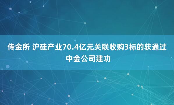 传金所 沪硅产业70.4亿元关联收购3标的获通过 中金公司建功