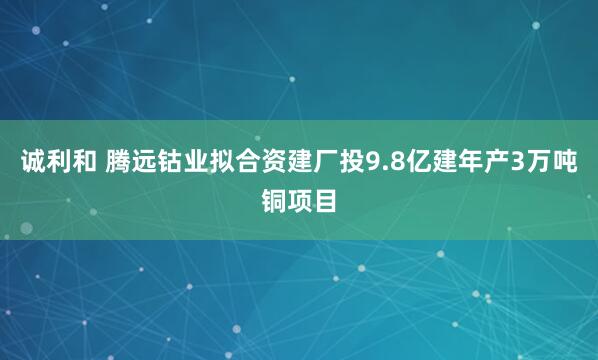 诚利和 腾远钴业拟合资建厂投9.8亿建年产3万吨铜项目