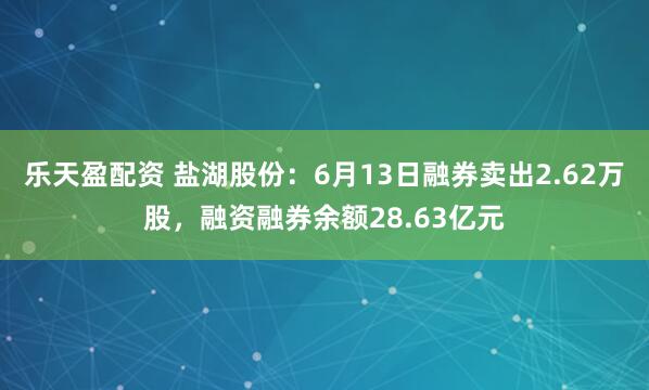 乐天盈配资 盐湖股份：6月13日融券卖出2.62万股，融资融券余额28.63亿元